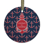 All Anchors Flat Glass Ornament - Round w/ Couple's Names