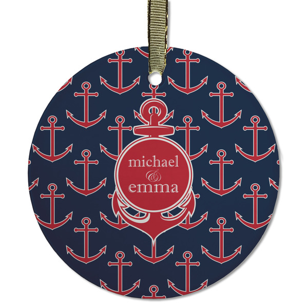 Custom All Anchors Flat Glass Ornament - Round w/ Couple's Names