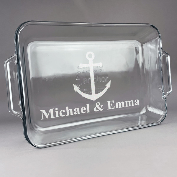 Custom All Anchors Glass Baking Dish with Truefit Lid - 13in x 9in (Personalized)