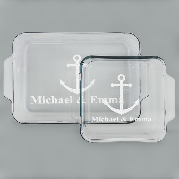 Custom All Anchors Set of Glass Baking & Cake Dish - 13in x 9in & 8in x 8in (Personalized)
