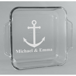 All Anchors Glass Cake Dish - 8in x 8in (Personalized)