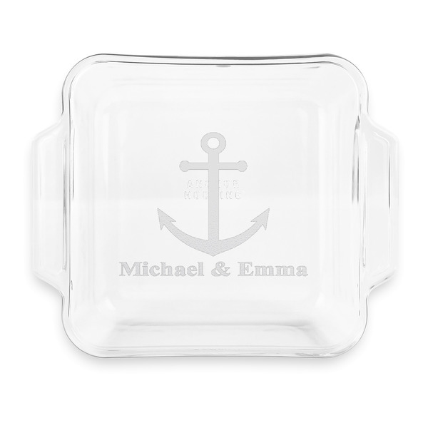 Custom All Anchors Glass Cake Dish with Truefit Lid - 8in x 8in (Personalized)