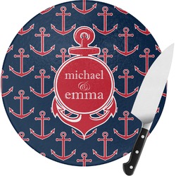 All Anchors Round Glass Cutting Board (Personalized)