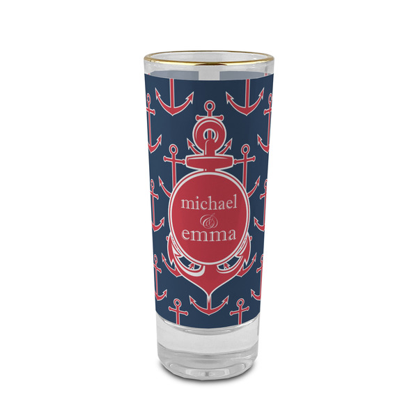 Custom All Anchors 2 oz Shot Glass -  Glass with Gold Rim - Single (Personalized)