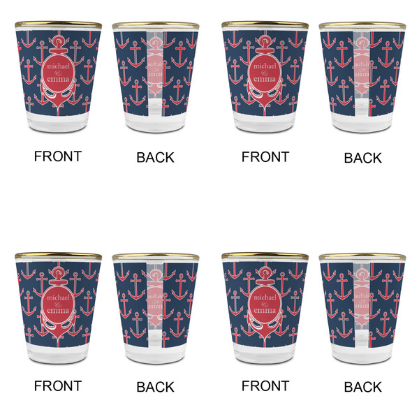 All Anchors Glass Shot Glass - with gold rim - Set of 4 - APPROVAL