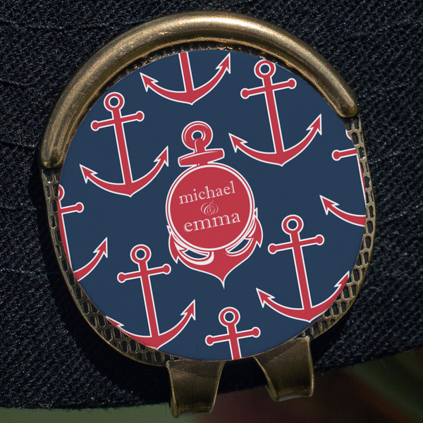 All Anchors Golf Ball Marker Hat Clip - Gold - Close Up