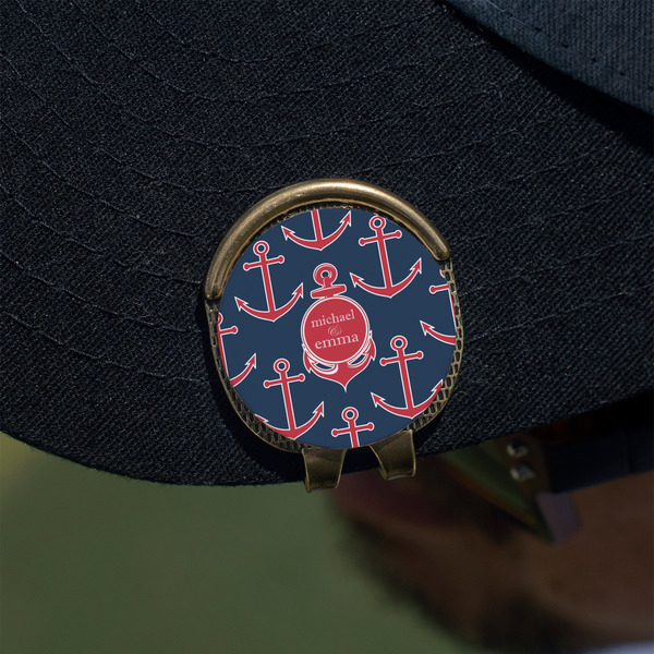 All Anchors Golf Ball Marker Hat Clip - Gold - On Hat