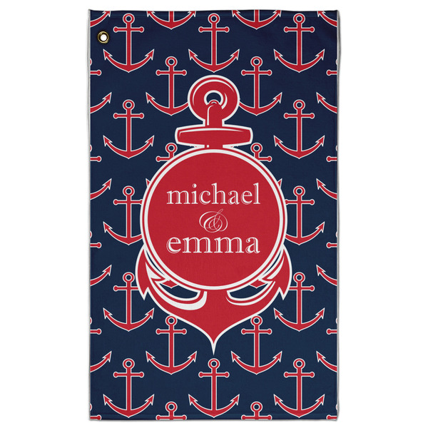 Custom All Anchors Golf Towel - Poly-Cotton Blend w/ Couple's Names