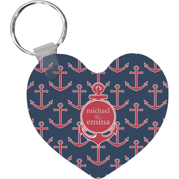 Custom All Anchors Heart Plastic Keychain w/ Couple's Names