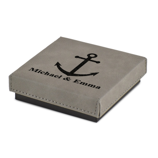 Custom All Anchors Jewelry Gift Box - Engraved Leather Lid (Personalized)