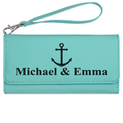 All Anchors Ladies Leatherette Wallet - Laser Engraved- Teal (Personalized)