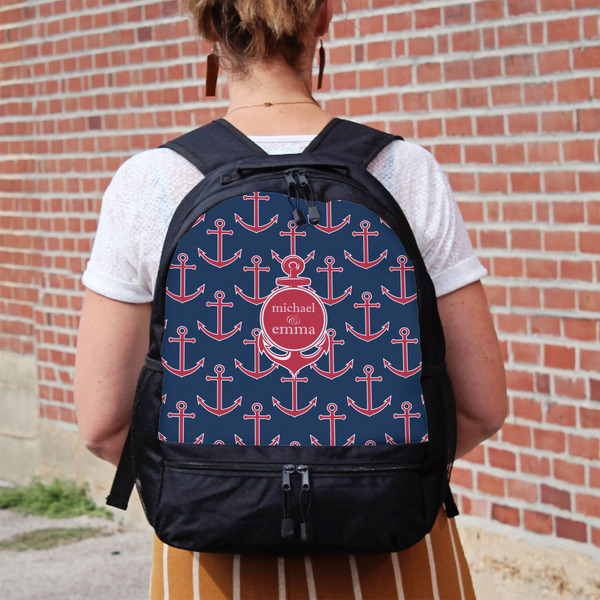 All Anchors Large Backpack - Black - On Back