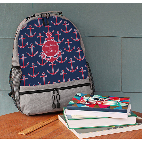 All Anchors Large Backpack - Gray - On Desk