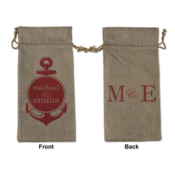All Anchors Large Burlap Gift Bag - Front & Back (Personalized)