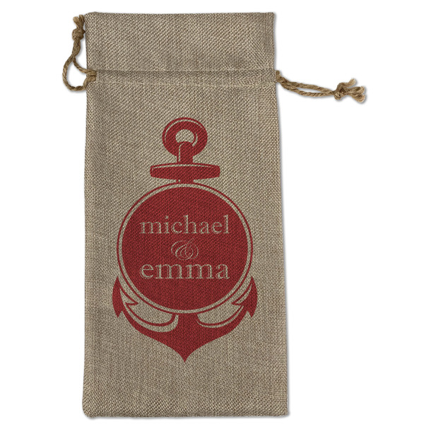 Custom All Anchors Large Burlap Gift Bag - Front (Personalized)