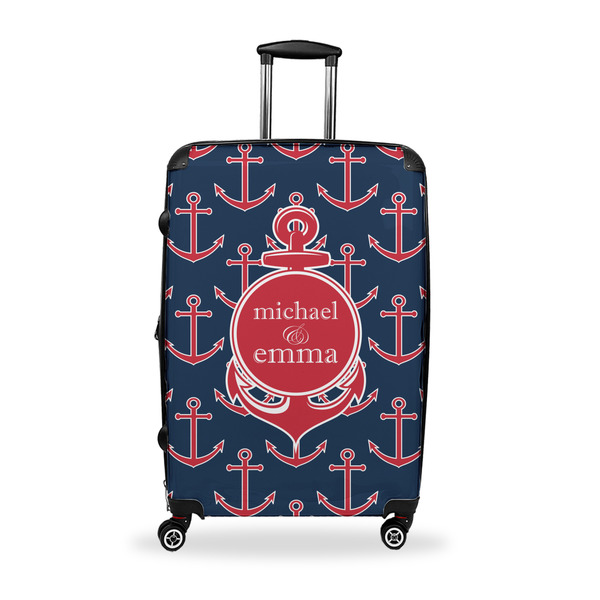 Custom All Anchors Suitcase - 28" Large - Checked w/ Couple's Names
