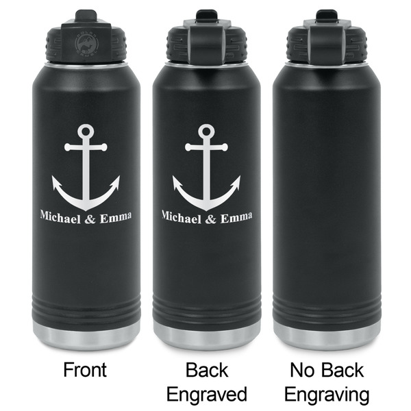 All Anchors Laser Engraved Water Bottles - 2 Styles - Front & Back View