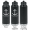 All Anchors Laser Engraved Water Bottles - 2 Styles - Front & Back View