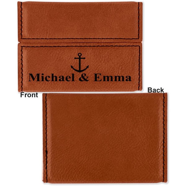 All Anchors Leather Business Card Holder Front Back Single Sided - Apvl