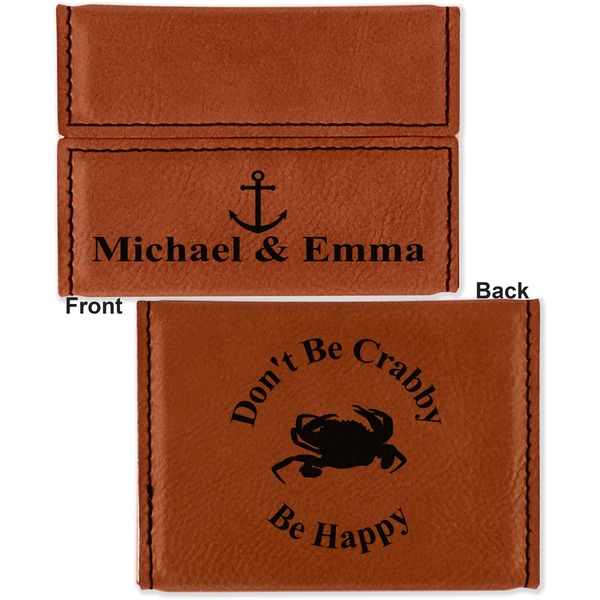 All Anchors Leather Business Card Holder - Front Back