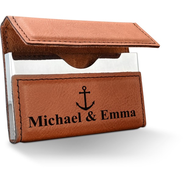Custom All Anchors Leatherette Business Card Holder - Double Sided (Personalized)