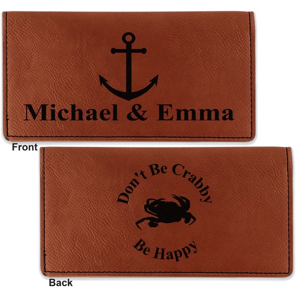 All Anchors Leather Checkbook Holder Front and Back