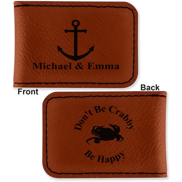 All Anchors Leatherette Magnetic Money Clip - Front and Back