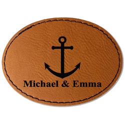 All Anchors Faux Leather Iron On Patch - Oval (Personalized)
