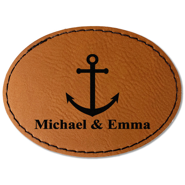 Custom All Anchors Faux Leather Iron On Patch - Oval (Personalized)