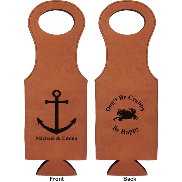 All Anchors Leatherette Wine Tote Double Sided - Front and Back