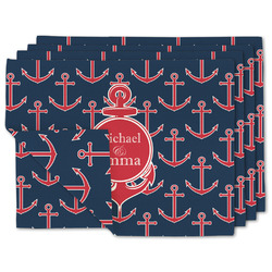 All Anchors Double-Sided Linen Placemat - Set of 4 w/ Couple's Names
