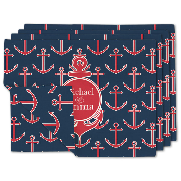 Custom All Anchors Double-Sided Linen Placemat - Set of 4 w/ Couple's Names