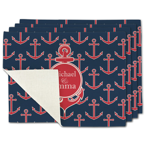 Custom All Anchors Single-Sided Linen Placemat - Set of 4 w/ Couple's Names