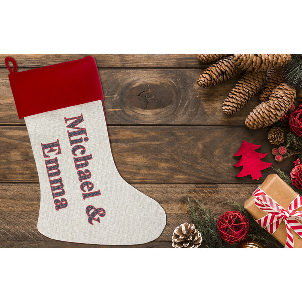 All Anchors Linen Stocking w/Red Cuff - Flat Lay (LIFESTYLE)