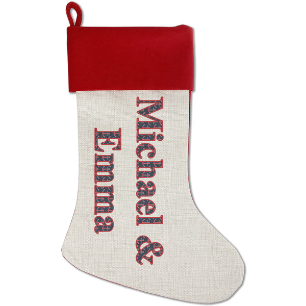 Custom All Anchors Red Linen Stocking (Personalized)