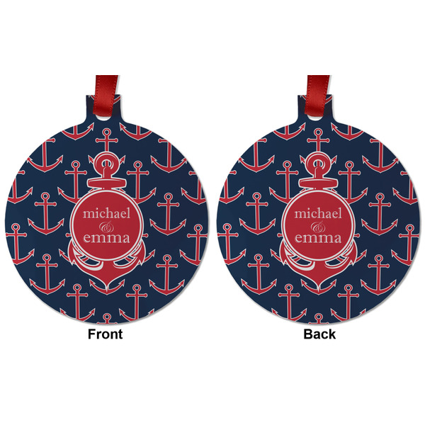 All Anchors Metal Ball Ornament - Front and Back