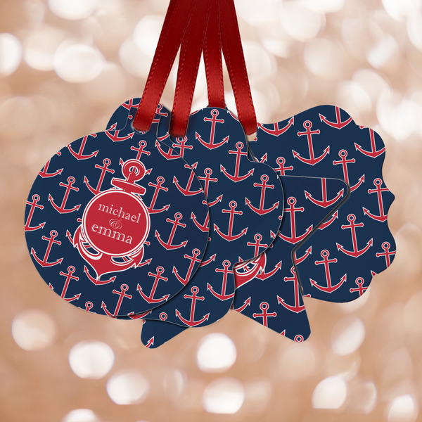 Custom All Anchors Metal Ornaments - Double Sided w/ Couple's Names