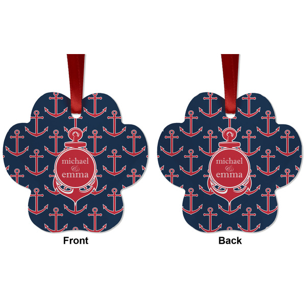 All Anchors Metal Paw Ornament - Front and Back