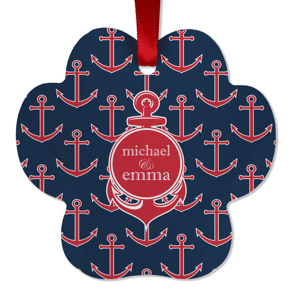 Custom All Anchors Metal Paw Ornament - Double Sided w/ Couple's Names