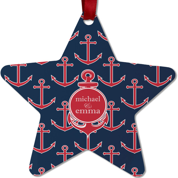 Custom All Anchors Metal Star Ornament - Double Sided w/ Couple's Names