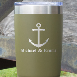 All Anchors 20 oz Stainless Steel Tumbler - Olive - Double Sided (Personalized)