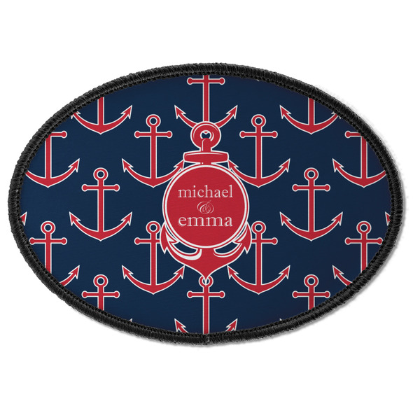 Custom All Anchors Iron On Oval Patch w/ Couple's Names