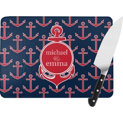 All Anchors Rectangular Glass Cutting Board - Large - 15.25"x11.25" w/ Couple's Names