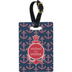 All Anchors Plastic Luggage Tag - Rectangular w/ Couple's Names