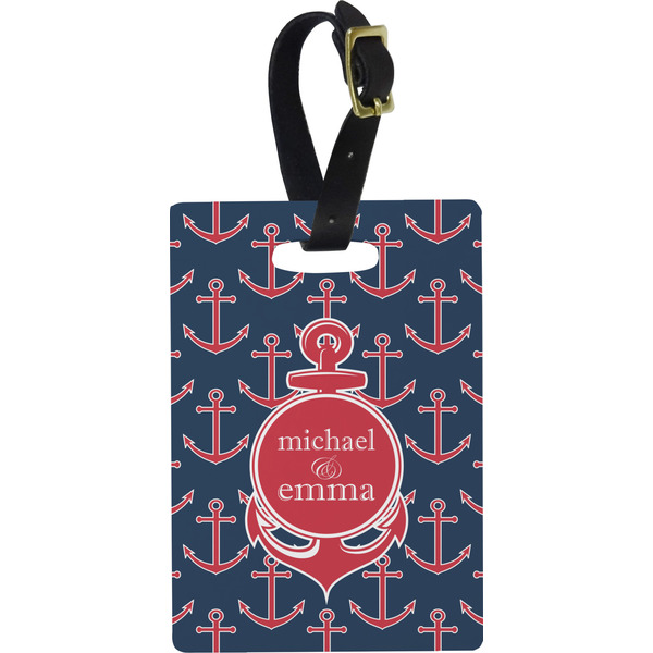 Custom All Anchors Plastic Luggage Tag - Rectangular w/ Couple's Names