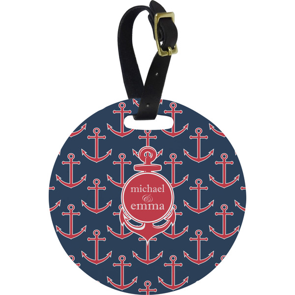 Custom All Anchors Plastic Luggage Tag - Round (Personalized)