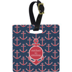 All Anchors Plastic Luggage Tag - Square w/ Couple's Names