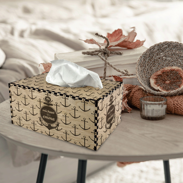 All Anchors Rectangle Tissue Box Covers - Wood - In Context