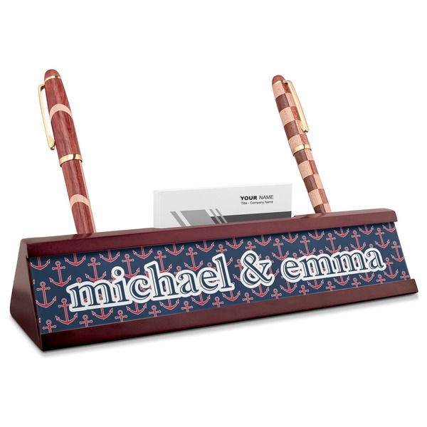 Custom All Anchors Red Mahogany Nameplate with Business Card Holder (Personalized)