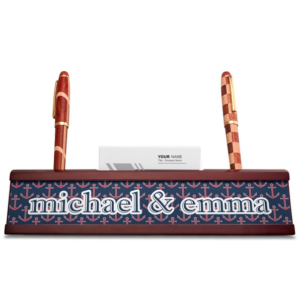 All Anchors Red Mahogany Nameplates with Business Card Holder - Straight
